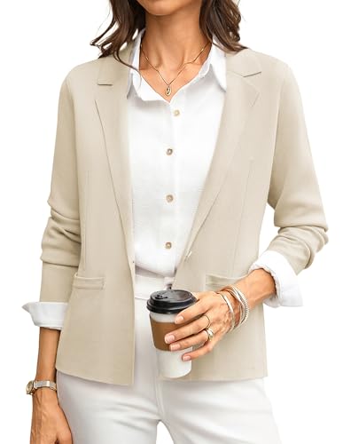 GRACE KARIN Women Beige Sweater Blazer Knit Suit Jackets Blazers for Women Business Casual Spring Fashion Clothes L