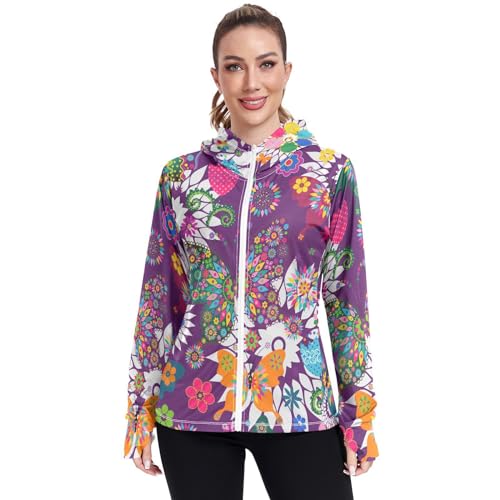 KLL Moletom feminino com capuz e proteção FPS 50+, sem costura, estampa floral branca, Estampa flora