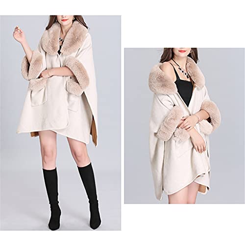 Scdzs Female Winter Warm Shawl Autumn Scarf Loose Faux Fur Collar Cloak Coat Cape Jacket (Color : White, Size : One Size) #TOP3