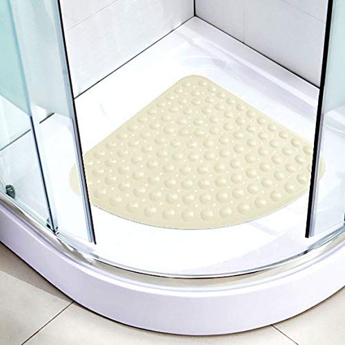 Quadrant Shower Mat Rubber Curved Shower Mats Non Slip Machine Washable Bath Mat with Drain Hole Bathtub Mat for Shower or Tub 70 x 70 cmBeige