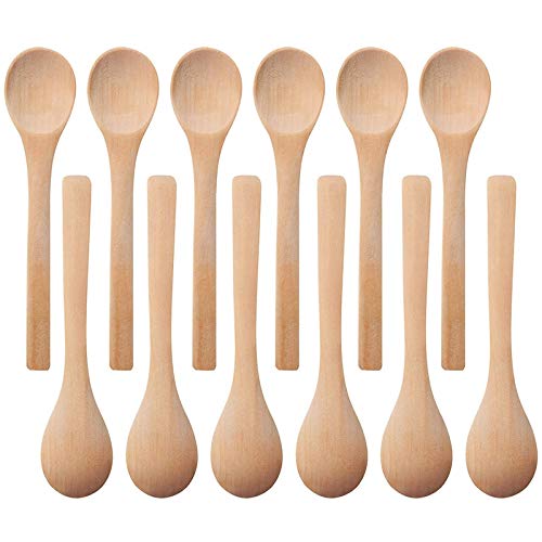 Hztuang 30 unidades mini cucharas de madera pequeñas cucharas de sopa cucharas de servir cucharas de condimento, cucharas de café de miel de madera, color de madera