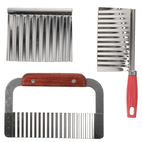 OKUMEYR 3piezas Cortadora De Patatas Onduladas De Acero Inoxidable Para Cortar Verduras Patatas Fritas y Ensaladas Para Cocina Familiar