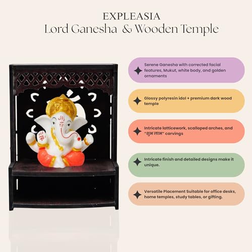 Image of EXPLEASIA Mukut Ganesha Idol with Wooden Om Temple for Home mandir| car Dashboard| Gift Items | Festival Item| showpiece| Temple Decor