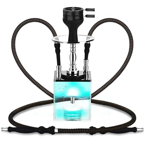 Hookah, Get Funky Cube Acrylic Hookah Set Shisha Kit with Heat Management Device, Silicone Hookah Bowl & Hose, Aluminum Diffuser, Led Light & Remote (Model BK01) - 2 Hose with Black HMD Cover