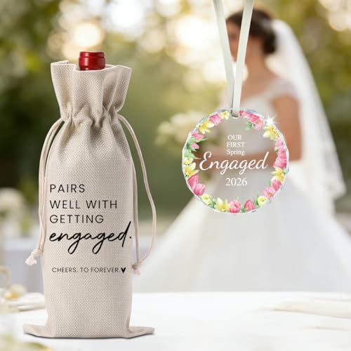 Image of 1st Spring Engaged Engagement Gifts for Couples Her Engagement Party Decorations for Women Couple Our First Spring Engaged Wine Bag Acrylic Ornament 2026