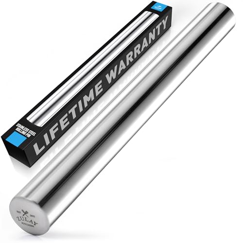 Zulay Kitchen 15.9 inch Professional Stainless Steel Rolling Pin - Lightweight Metal French Rolling Pin - Perfect for Baking, Fondant, Pizza Dough Roller, Dumpling