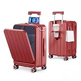 [BARGOHOY] スーツケース 拡張機能付き フロントオープン 機内持ち込み キャリーケース 超軽量 大容量 多機能 USBポート付き カップホルダー 隠しフック ファスナータイプ 静音ダブルキャスター TSAロック搭載 キャリーバッグ おしゃれ 旅行 ビジネス 出張 修学旅行 入院用 (ダークレッド, Lサイズ/95L(7泊～長期旅行))