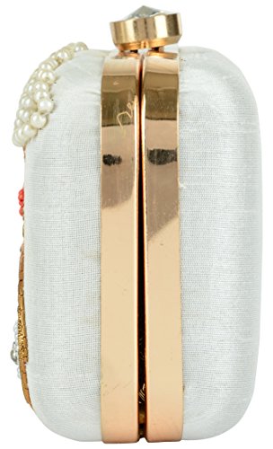 Image of TOOBA Handicraft Women's Embroidered Clutch Purse | Designer Handbag with Golden Floral & Pearl Work | Wedding, Cocktail, Party & Bridal Gift Bag for Women & Girls