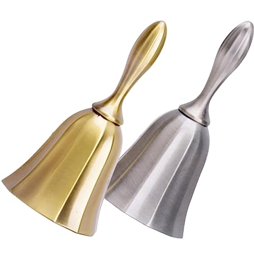CLISPEED 2pcs European Style Handbell Zinc Alloy Table Bell for Restaurant Hotel Service Call Vintage Sound Hand Held Bell for Classroom Elderly Help Lunch Timer