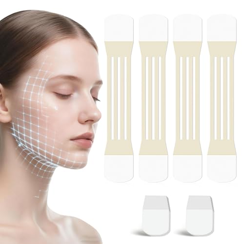 24 Piezas Parches para el Cuello, Parche Cuello Arrugas, Cintas Invisibles y Pegatinas Adhesivas Reutilizables con 20 Parches y 4 Bandas Elásticas para Lifting Instantáneo en Forma de V