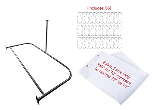 Utopia Alley Rustproof Aluminum Shower Curtain Rod | D-Shape Shower Rod with Ceiling Support, Perfect for Freestanding Tub & Shower, Oil Rubbed Bronze + White Curtain Combo (61