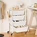 Rolling Cart with Drawers, Rolling Storage Cart with 5 Large Plastic Drawers & Wooden Tabletop, Utility Cart with Pegboards & Basket, Storage Drawers Cart for Living Room, Classroom, Bedroom, Office