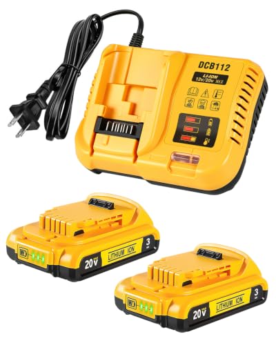 Lenoya Upgraded 3.0Ah Replacement for Dewalt Battery 20V 2Pack and Charger DCB112 Compatible with DCB102 DCB104 DCB118 DCB115 DCB206 DCB204