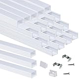 Muzata 20Pack 3.3FT/1M White LED Channel with Spotless Lighting Effect Frosted Diffuser Cover,16mm Super Wide Aluminum Profile Track for Waterproof Strip Light Philips Hue Plus U103 HW,LU2 LP1 LN1 LW1