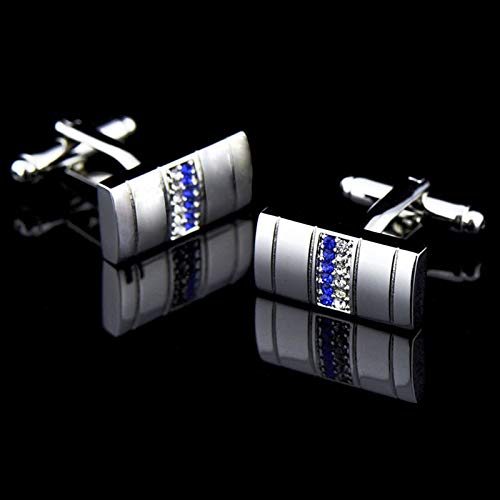 Mancuernillas KnBoB Rectangulares Plata con Circonia Azul y Blanca miniatura 3