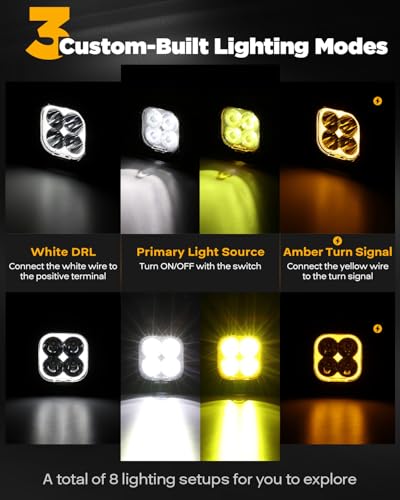 Image of Auxbeam Color Play Series 3 inch LED Pods Hyper Spot Beam Driving Lights 2-Pack | DRL & Turn Signal, Multi Function, Amber White Covers, 100W 11600LM, Cube Off-Road Lights, for SXS ATV UTV 4x4 Pickup Truck