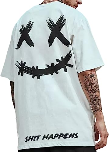 [エアバイ] メンズ 半袖 Tシャツ カットソー スマイル バック プリント ロゴ tシャツ ストレッチ 大きいサイズ ねまき 寝間着 寝巻き 寝巻 ペア ペアルック 大きめ オオキイ おおきい 大きい サイズ コンパクト 薄手 ストリート系 カジュアル おしゃれ 軽量 原宿 アウトドア マウンテン 白シャツ 夏用 春夏 秋冬 春物 夏 春 オールシーズン 大人 ホワイト 3S-A43-WH2XL（Amazon）