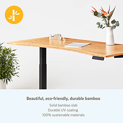 Image of Fully Jarvis Standing Desk 48 inch x 30 inch Natural Bamboo Top - Electric Adjustable Desk Height from 30 inch to 49.3 inch with Memory Preset Controller (Contour, Black Frame)