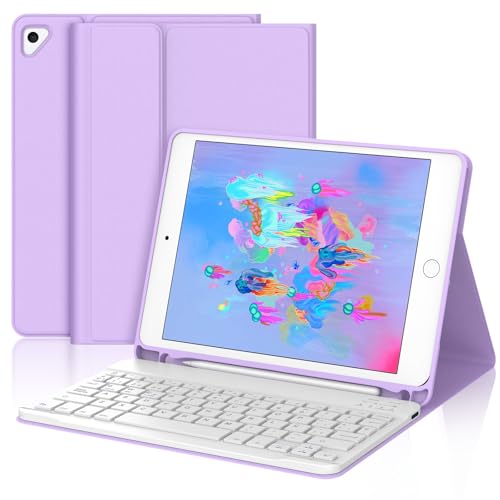 Teclado Español Ñ QWERTY para iPad de 9.7 pulgadas Air 2 y 1 púrpura desmontable