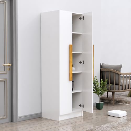Image of Bniture Wooden Almirah for Clothes, Door for Bedroom, 2 Door Wardrobe with 4 Shelves Huge Storage Space (46D x 60W x 182H CM) | 3 Year Warranty (Frosty White)