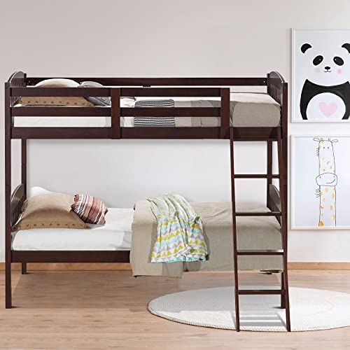 Xiulaiq Wood Solid Hardwood Twin Bunk Beds Convertable Kids Ladder Safety Rail Home Furniture #TOP5