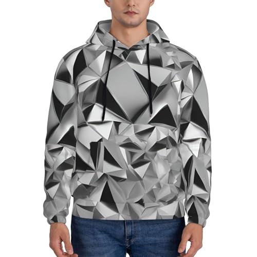 Sweat à capuche noir XXL pour homme avec motif géométrique argenté pour toutes saisons