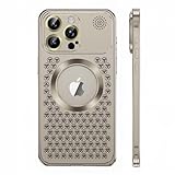 Losin for iPhone 15 Pro Max Magnetic Case Heat Dissipation Cooling Phone Case Compatible with MagSafe Full Camera Lens Protector Metal Aluminum Alloy Shockproof Case for Men Women, Natural Titanium