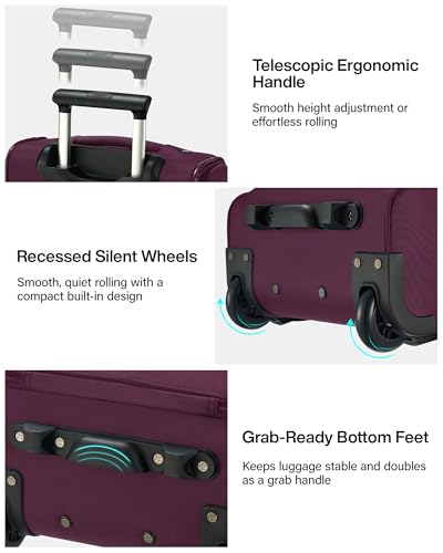 Image of Hanke Underseat Carry On Luggage with Wheels, 17 Inch Rolling Bag, Purple
