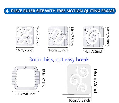 5 Pcs Free Motion Quilting Template Rulers 4Pcs Quilting Ruler 3Mm With Quilting Frame For Domestic Sewing Machine With Low Shank Ruler Add 48Pcs Non-Slip Grips (B) #TOP1