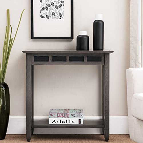 Image of Leick Home 10059-GR Rustic Console Hall Console with Shelf and Slate Tile, Smoke Gray and Black Slate