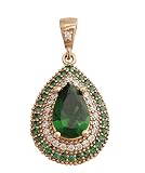 Turkish Handmade Jewelry Small Drop Shape Pear Cut Emerald and Round Cut Topaz 925 Sterling Silver Pendant