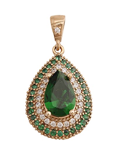 Turkish Handmade Jewelry Small Drop Shape Pear Cut Emerald and