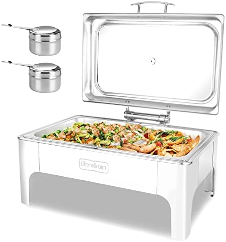 Bemkop Chafing Dish Buffet Set,Rectangular Chafing Dish with Glass Top, Soft-Close Lid,Chafer for Catering Buffet Servers and Warmers (H-Full Size)