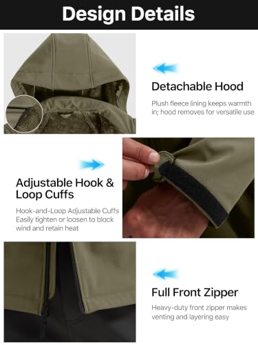 Image of FREE SOLDIER Men's Waterproof Softshell Jacket Fleece Lined Outdoor Jacket Tactical Military Hoodie Windbreaker
