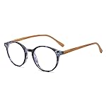 Gleyemor Blue Light Glasses for Men Women, Vintage Round Bluelight Blocking Computer Screen Protection Glasses (Blue Tortoise Frame & Wood-grain Leg)