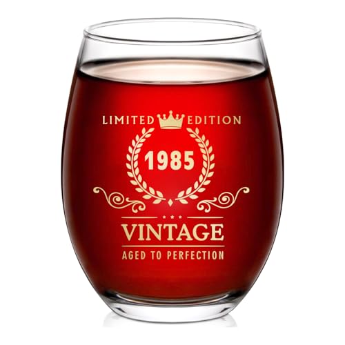 Copas de vino de 1985 con grabado, regalos de cumpleaños de 40 años para mujeres, copa de vino de 1985 para regalo de cumpleaños de 40 años, regalos de cumpleaños de 1985 para mujeres, regalos