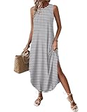 Zeagoo Womens Black and White Striped Dress Casual Beach Dresses for Women 2025 Vacation Tank Dress Maxi Sundress, Black Striped,L