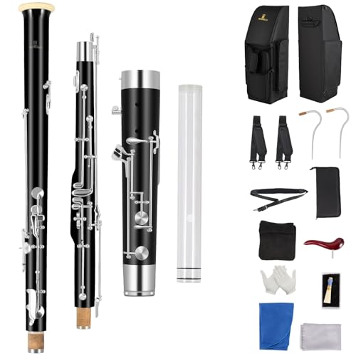 ROWELL Maple Bassoon C Key Bassoon with Self-Locking Mechanism 19 Keys Silver Plated Bassoons Instrument with Case and Care Kit, Ideal for School Band, Orchestra, and Home Practice Black