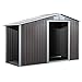 Outsunny Caseta de Jardín Tipo Cobertizo con Casetilla para Leña Almacenamiento de Herramientas con Techo Inclinado Base Incluida 4 Ventanas 284x127x185 cm Gris