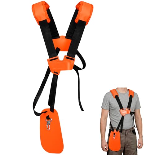 vsshe Correa de Hombro de Cortacésped,Trimmer Correa for el Hombro Doble, Correa de Arnés de Hombro Doble Universal Ajustable para Desbrozadora de Césped Cortacésped Naranja