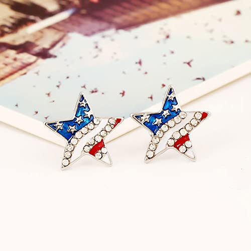 Soochat 4th of July Earrings American Flag Rhinestone Earrings for Patriotic Independence Day Women Ear Ornament Gift (Star, Heart, 2 Pairs)4