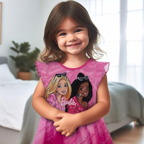 Komar Kids Barbie Toddler Girls Nightgown with Scrunchie - Dress Up Fantasy Gown Pajamas2