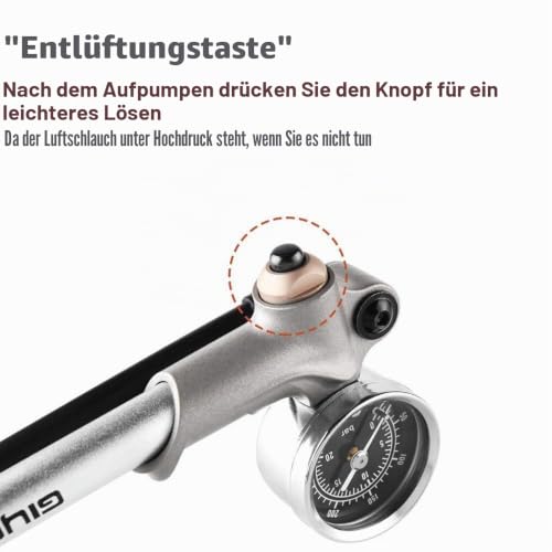 GIYO Hochdruck Dämpferpumpe, max. 300 PSI Federgabel & Heckfederung, Hebelschloss an Düse ohne Luftverlust Silber – Ansicht 5