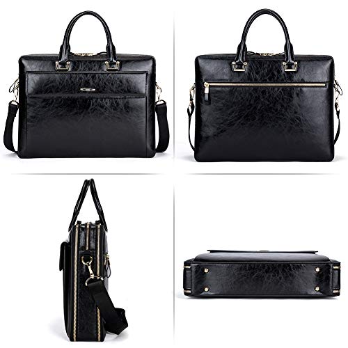 Cluci Briefcase For Women Leather Slim Large Business Work 15.6" Laptop Stylish Flap Crossbody Handbag Tote Shoulder Bag Black #TOP7
