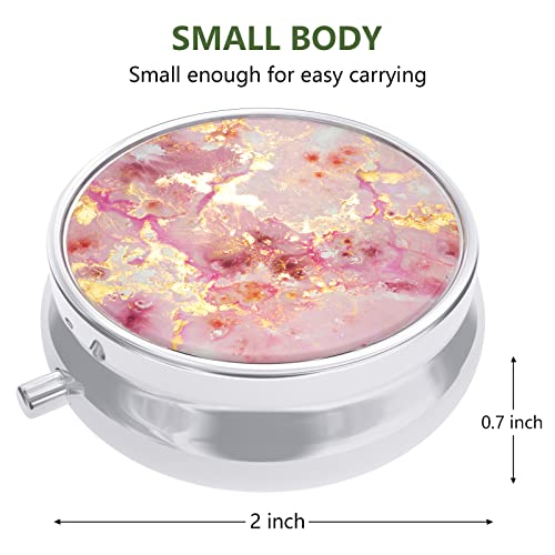 Image of Nipichsha Pill Box, Small Pill Case for Purse & Pocket, Cute Travel Medicine Organizer, Portable Medicine Container Holder to Hold Vitamins, Medication, Fish Oil & Supplement, Gold Pink Marble