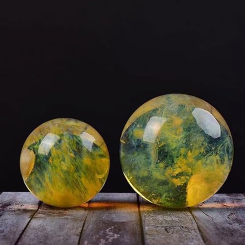 Bola de obsidiana amarilla HHCTEBEC de 8cm con soporte de madera para decoración 7