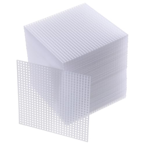 Image of 100 Pcs Square Plastic Canvas Mesh Sheets 4.5 x 4.5 Inch White Blank Needlepoint Canvas Plastic Mesh Mat for Cross Stitch Needlework Embroidery Yarn Crafting Knit Crochet Project