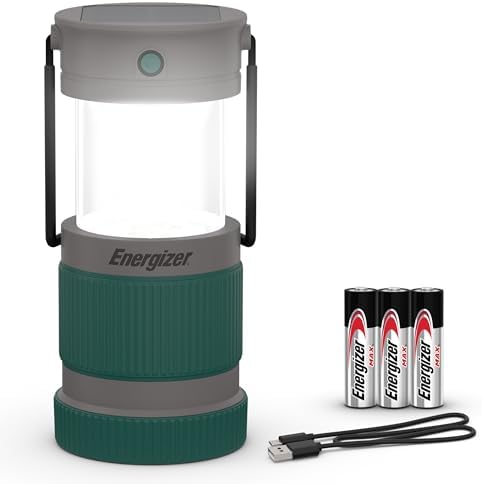 Energizer S-500 Hybrid Power Camping Lantern, Solar, Rechargeable, or AA Battery Powered, IPX4 Water Resistant Bright LED Lantern