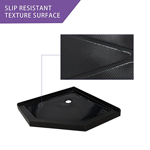 Ckb 38 In. L X 38 In. W Corner Drain Shower Base, Neo Angle Shower Pan With Slip Resistant Textured Surface, Black #TOP5