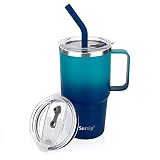Sursip 24 oz Insulated Cup with Handle, Double Wall Vacuum Stainless Steel Tumbler with Straw and 2